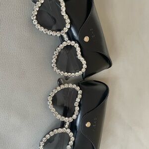 Heart-Shaped Black Sunglasses with Rhinestones